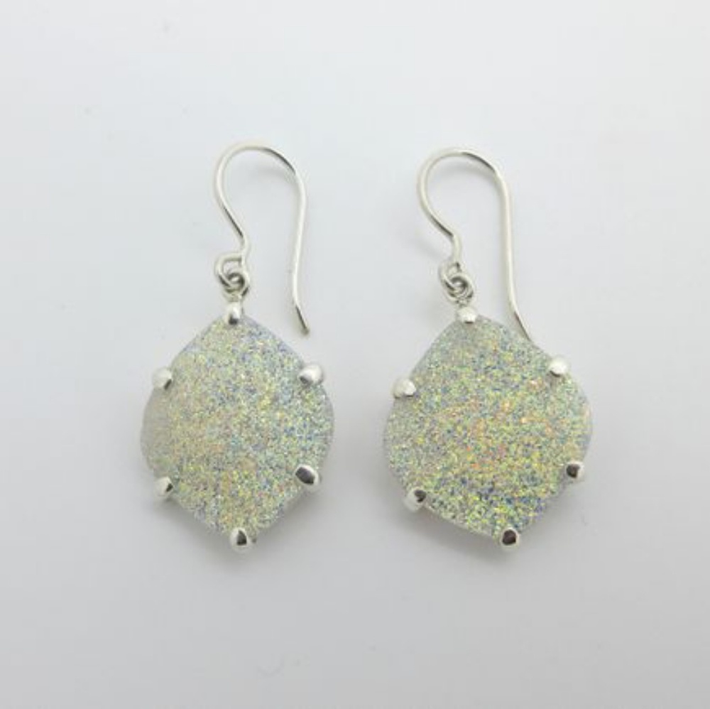 White Druzy Quartz Earrings